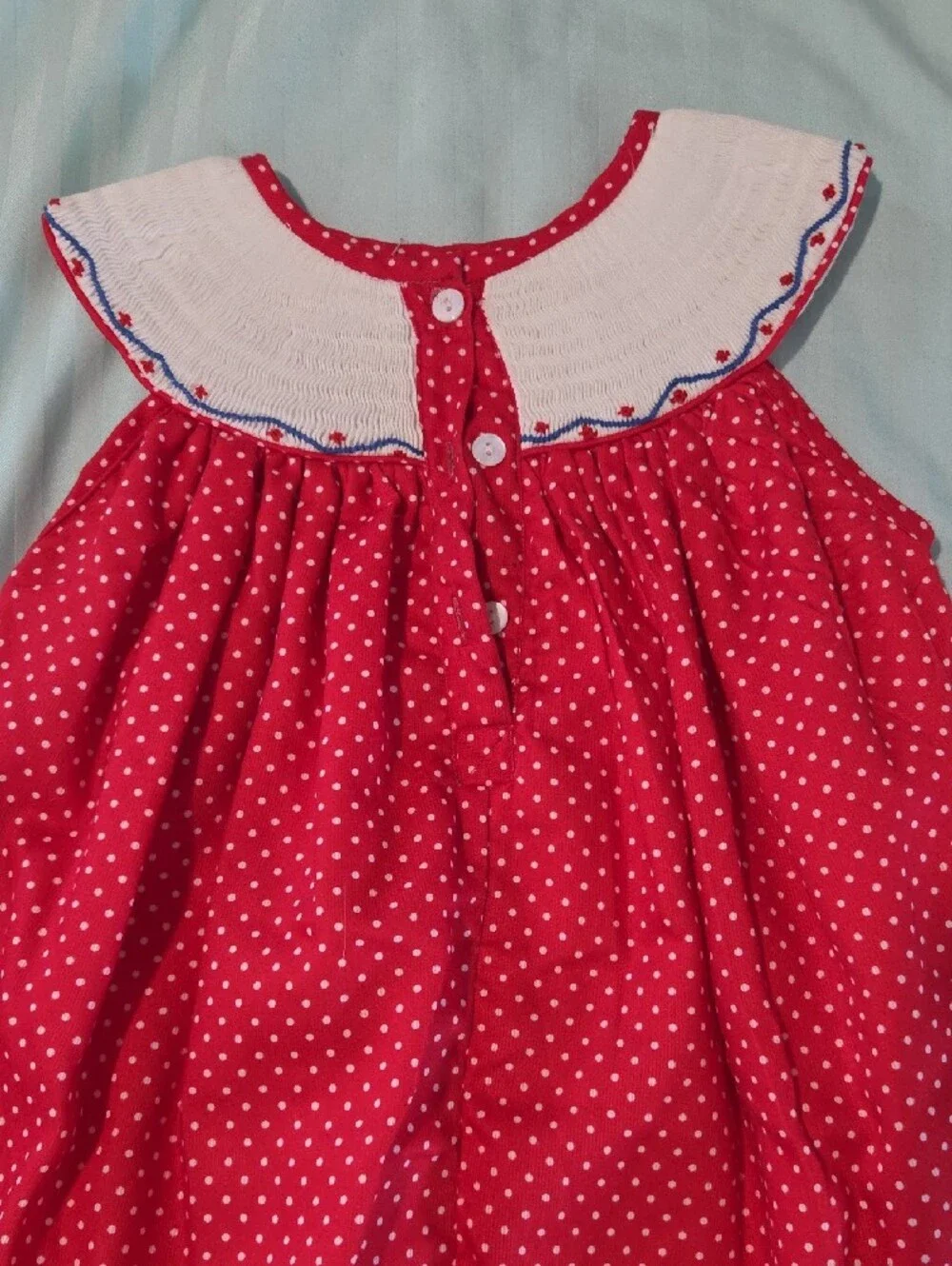 Smockingbird Kids Red Polka Dot Smocked Dress with Flag Motif